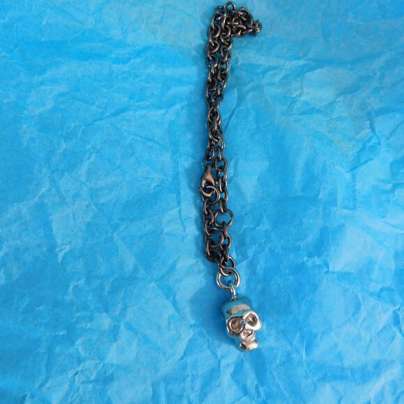 Ladies Pascia Brown Base Metal Bracelet with Silver Plated Skull - Made in Italy - Picture 3 of 4